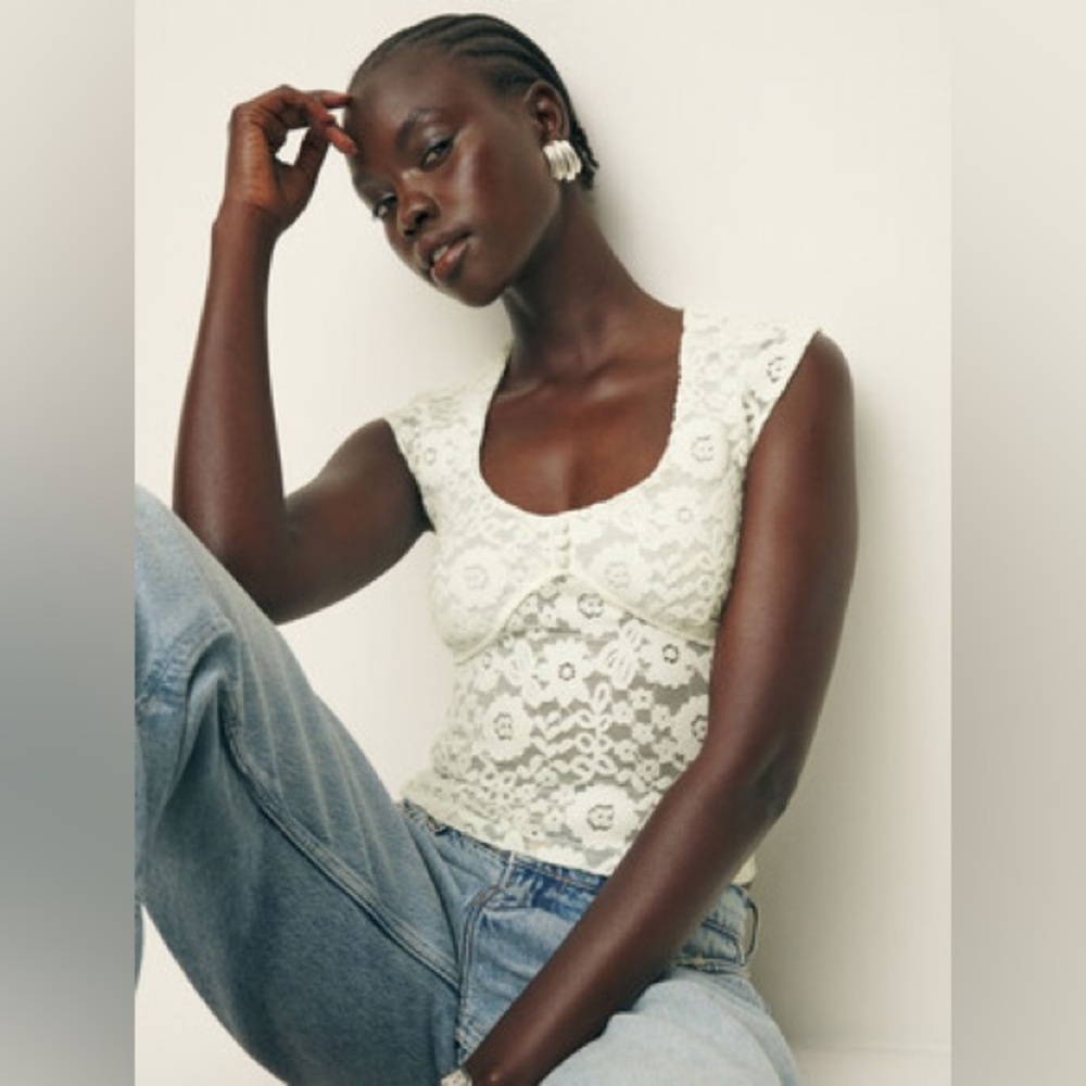 Reformation Hendrix Top in White Floral Lace